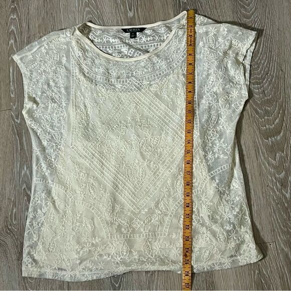 Ralph Lauren Boho Cottagecore Lace Sheer Overlay Cami 2 Piece Boxy blouse M - Picture 7 of 12